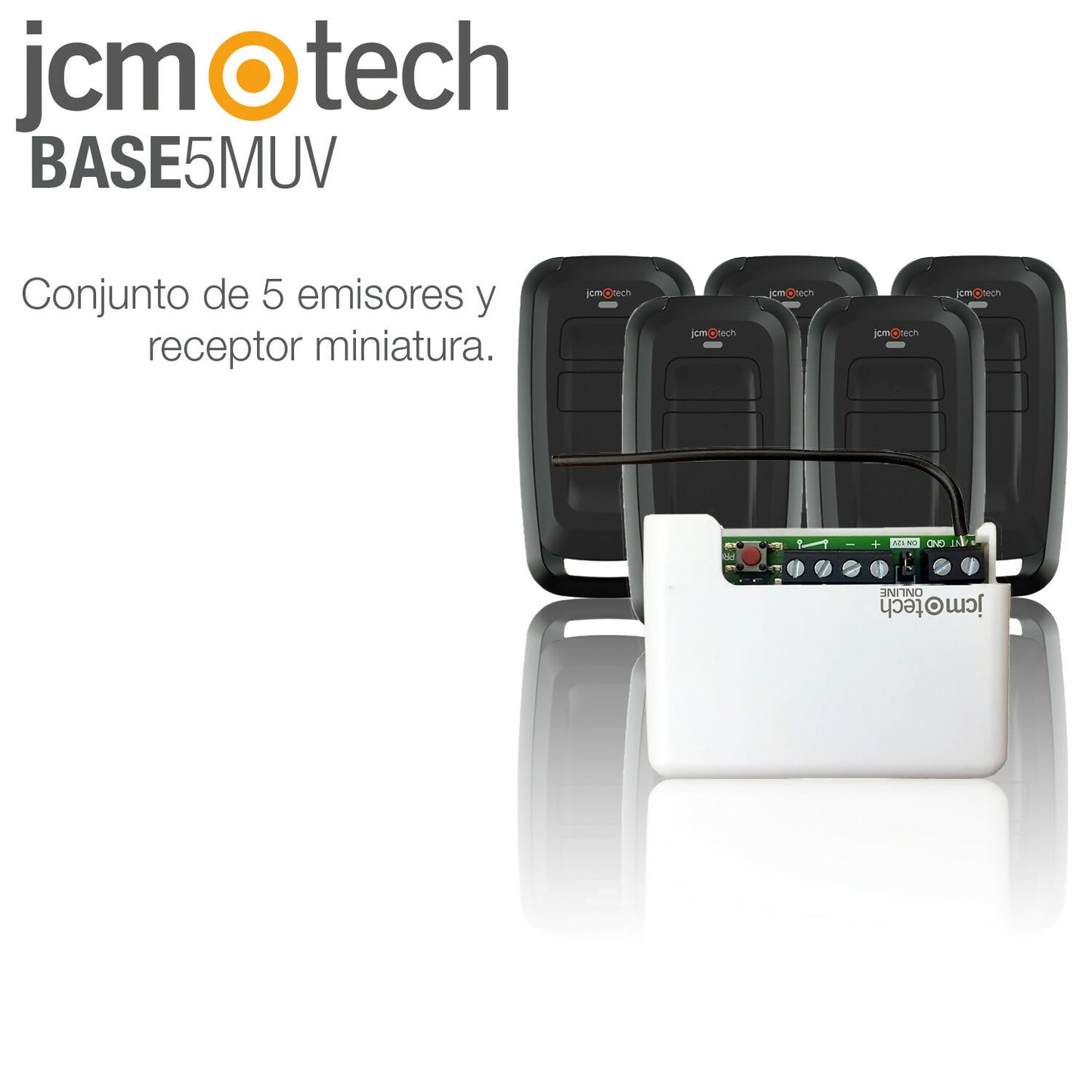 Kit Universal para abrir cualquier puerta automática compuesto por 1 receptor BASE MN y 5 mandos de garaje MUV2