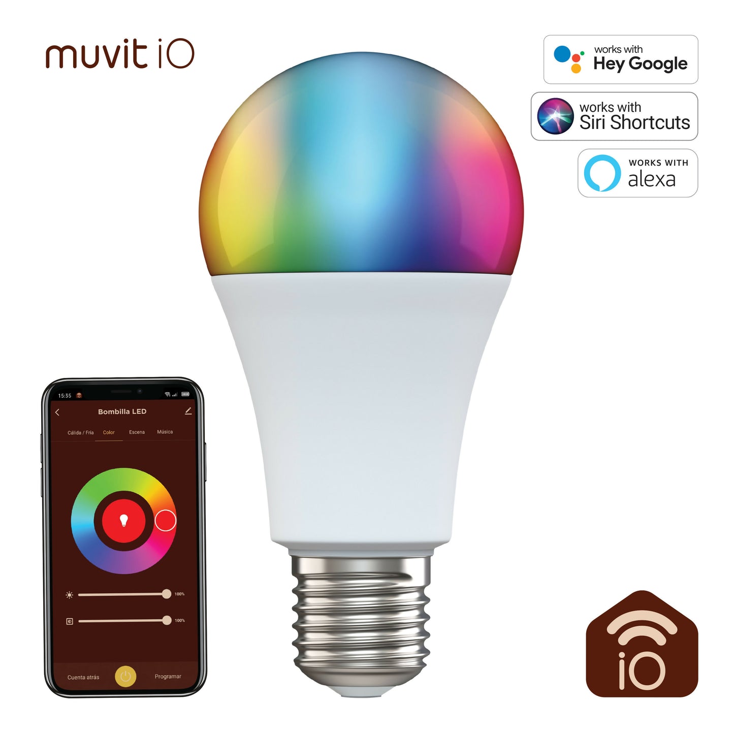 muvit iO bombilla inteligente A65 E27/14W/1400lm RGB + CCT D65*131