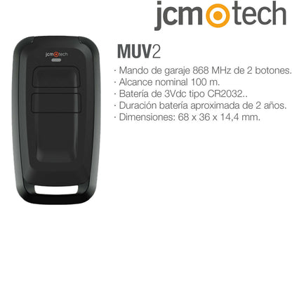 Características mando de garaje MUV2 jcm tech